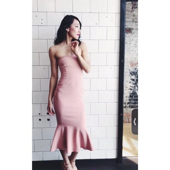 CINQ A SEPT Pink Luna Strapless Straight Neckline Hourglass Gown Dress Size 8 - Picture 3 of 11